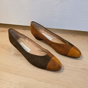 Naturalizer Vintage Tan Brown Suede Patchwork 90s Low Wedge Minimalist Shoe 9.5N